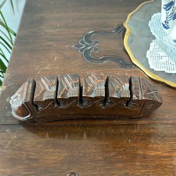 Vintage Hand-Carved Wooden "Bookworm" Desk Organizer / Letter & Card Holder - Picture 4 of 8